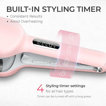 HOTCurling Iron Hair Crimper Waver - TYMO ROVY Beach Waves Curling Wand, Ionic Deep Waver Hair Curler Tool with Ceramic 3 Barrel for Women, Dual Voltage, Anti-Scald, Easy to Use, Pink, 1.25 Inch