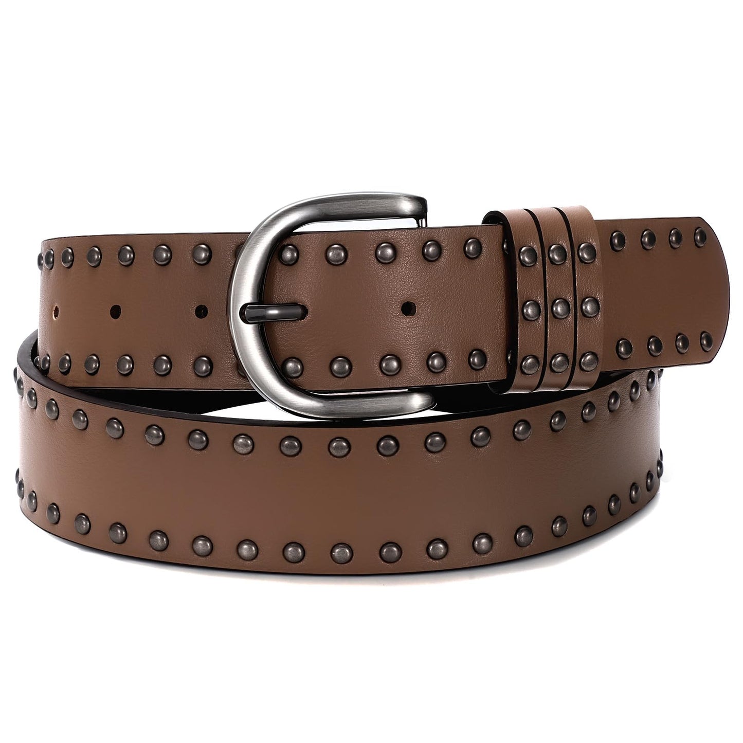 HOTSUOSDEY Women Leather Rivets Belts for Jeans Pants Dresses Studded Leather Belts with Silver Buckle