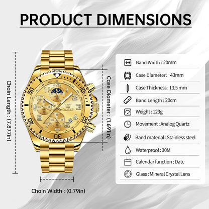 HOTOLEVS Watches Men Waterproof Luxury Big Face Mens Watch Stainless Steel Day Date Quartz Analog Dress Watches for Men Luminous Reloj para Hombres (Green/Blue/Black/Gold)