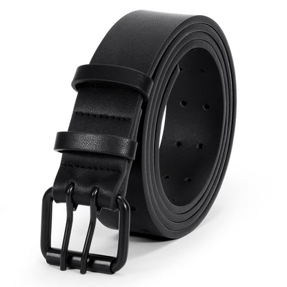 HOTJASGOOD Men Double Prong PU Leather Belt Casual Work Heavy Duty Belt Double Grommet Holes Belt for Jeans