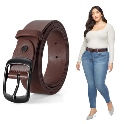 HOTJASGOOD Plus Size Women Leather Belt Black Casual Waist Belt for Jeans Pants with Metal Pin Buckle