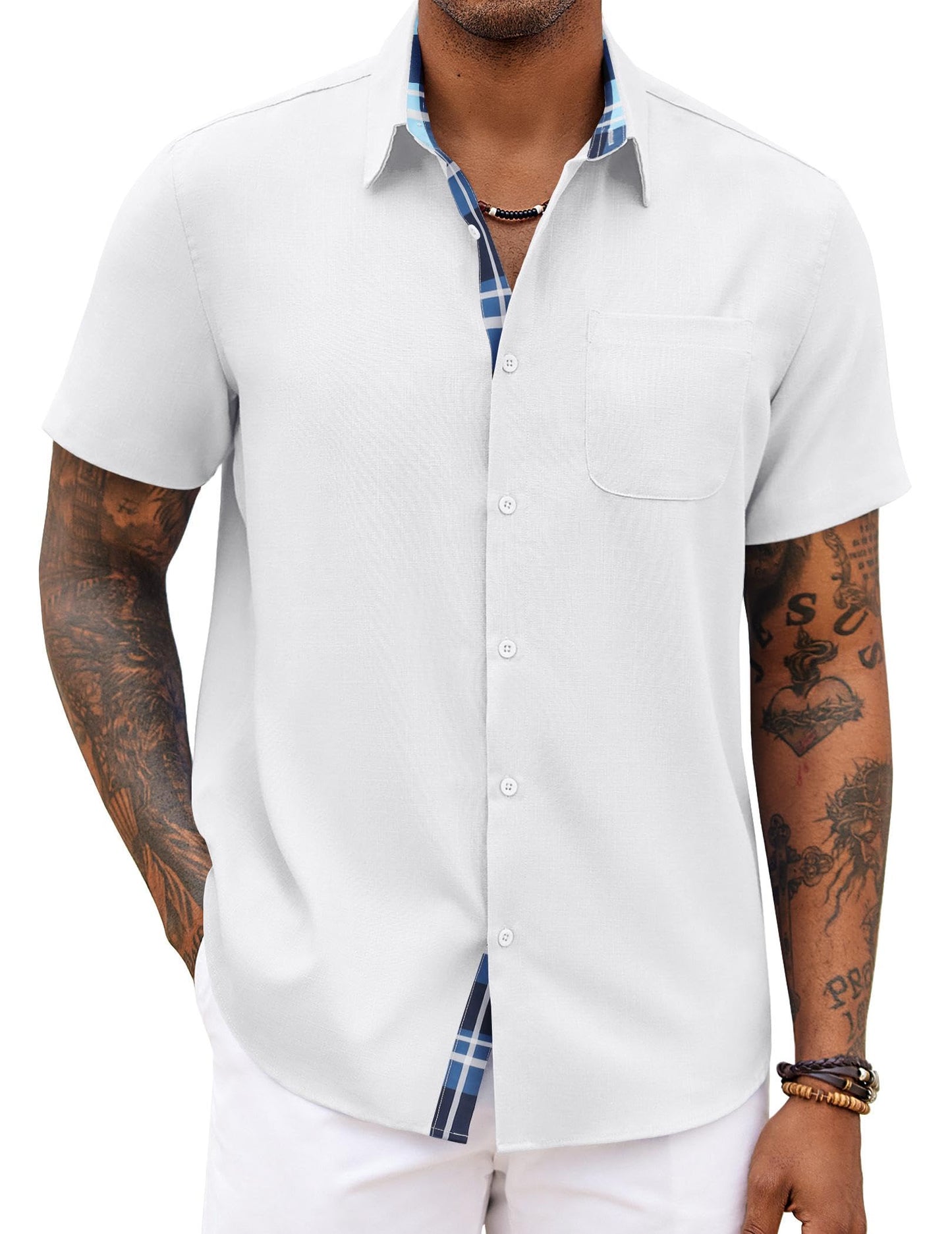 HOTCOOFANDY Men's Button Down Shirts Short Sleeve Casual Summer Beach Vacation Wedding Shirt with Pocket