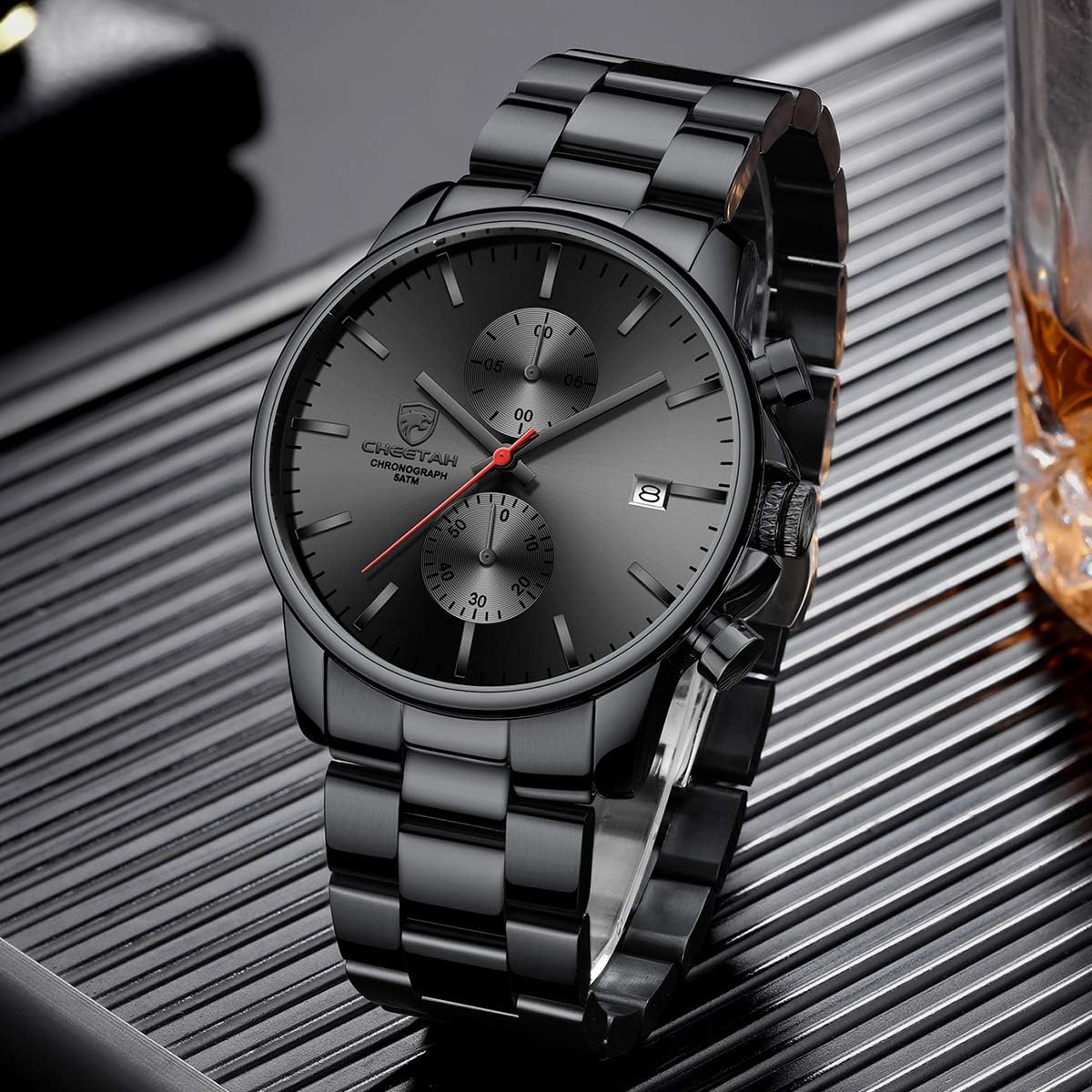 HOTGOLDEN HOUR Fashion Business Mens Watches with Stainless Steel Waterproof Chronograph Quartz Watch for Men, Auto Date
