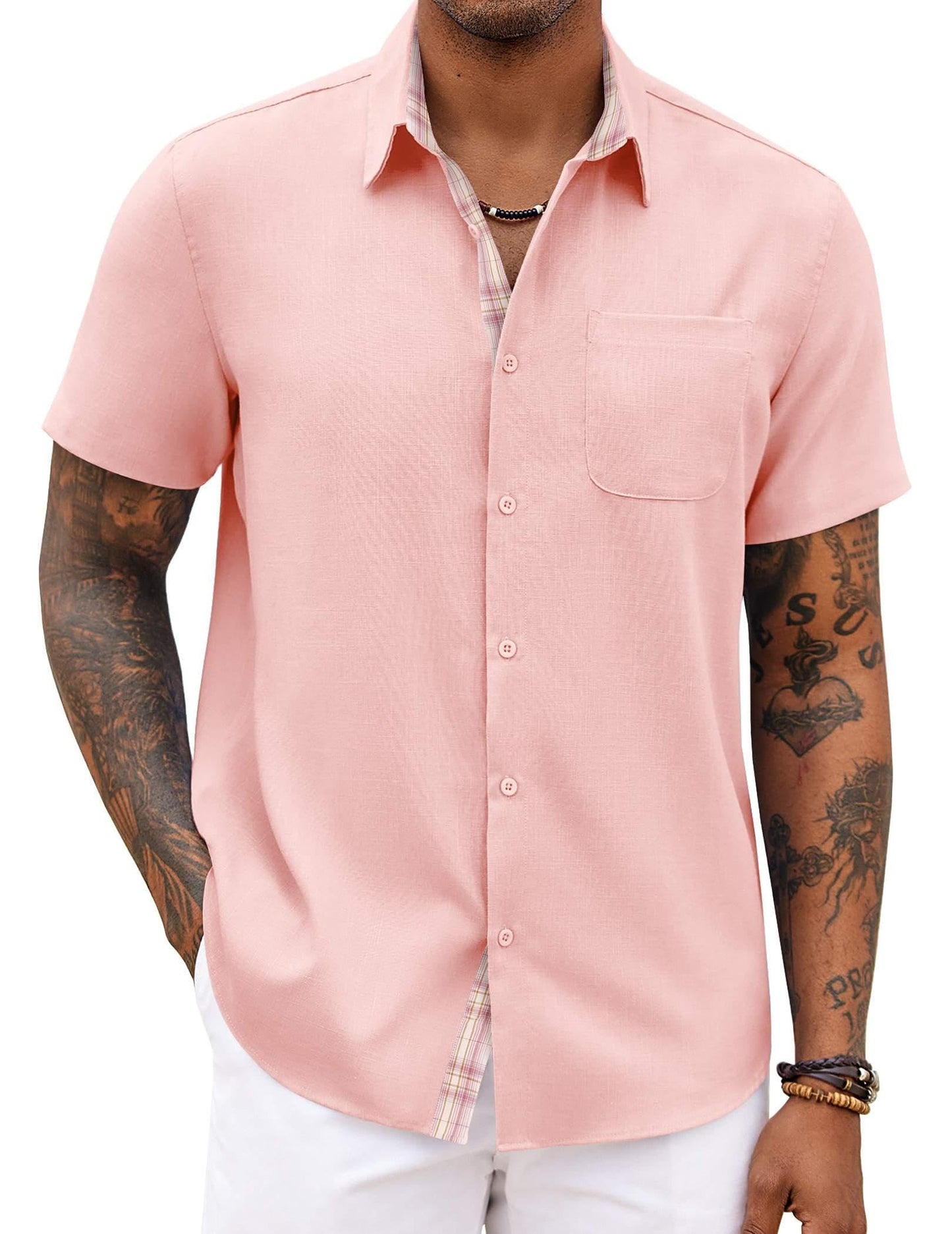 HOTCOOFANDY Men's Button Down Shirts Short Sleeve Casual Summer Beach Vacation Wedding Shirt with Pocket