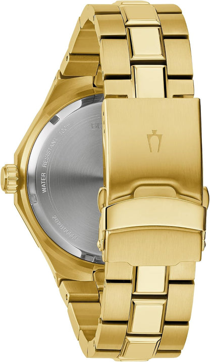 HOTBulova Men's Classic Stainless Steel 3-Hand Date Quartz Watch with Diamonds and Day Date, 44mm