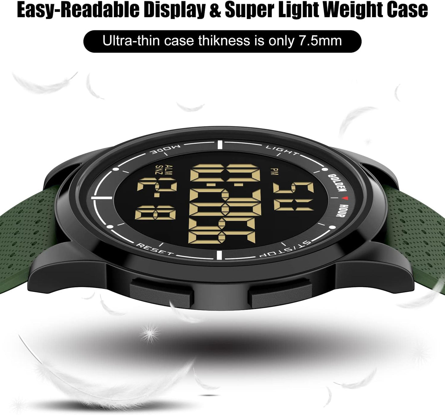 HOTGOLDEN HOUR Ultra-Thin Minimalist Sports Waterproof Digital Watches Men with Wide-Angle Display Rubber Strap Wrist Watch for Men Women