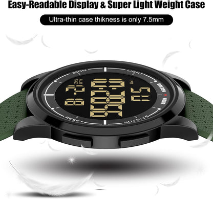 HOTGOLDEN HOUR Ultra-Thin Minimalist Sports Waterproof Digital Watches Men with Wide-Angle Display Rubber Strap Wrist Watch for Men Women