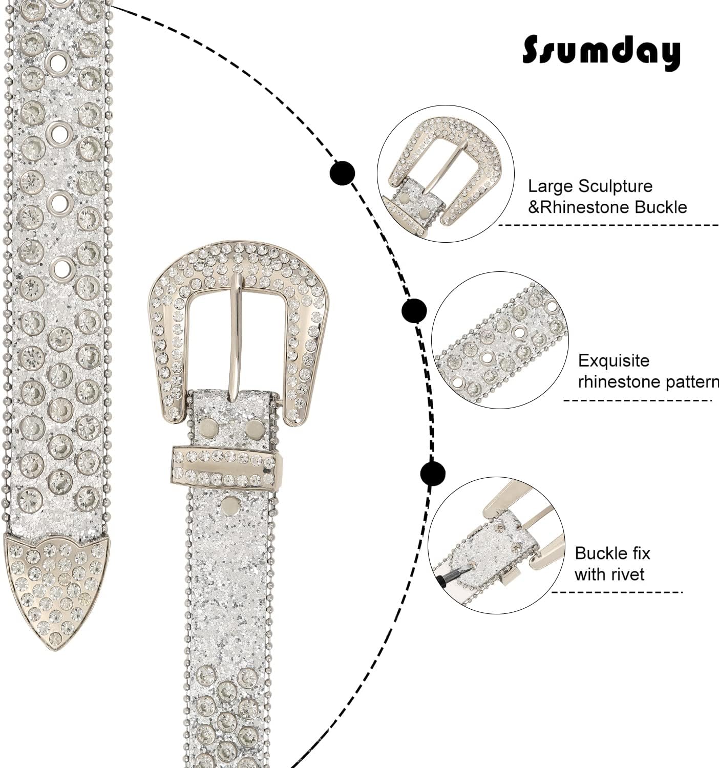HOTMen Women's Rhinestone Bling Studded 1.5" Leather Belts for Jeans Pants with Fashion Silver Buckle