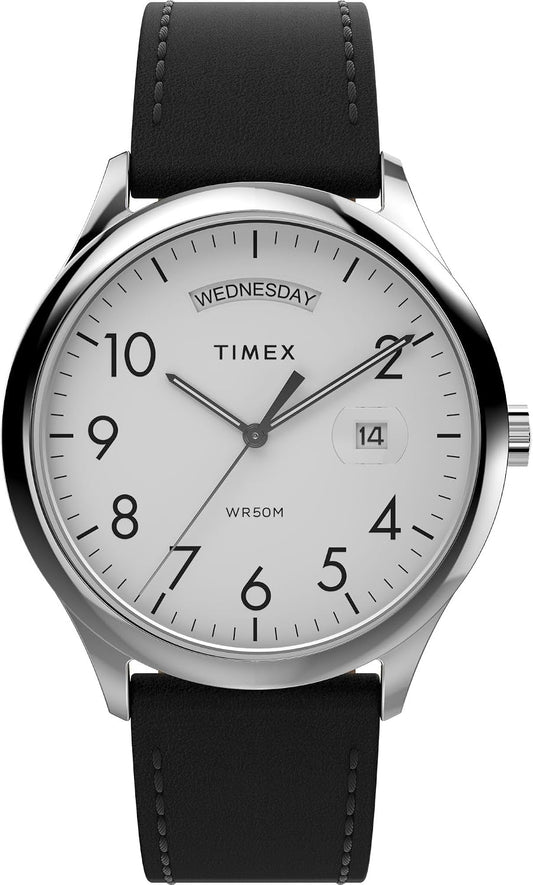HOTTimex Men's Modern Easy Reader 40mm Watch - Black Strap White Dial Silver-Tone Case