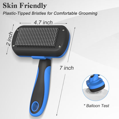 HOTSwihauk Self Cleaning Slicker Brush - Skin Friendly Deshedding Grooming Tool for Dogs & Cats, Suitable for Shedding & Haired Pets, with Pet Supplies Accessories, Blue