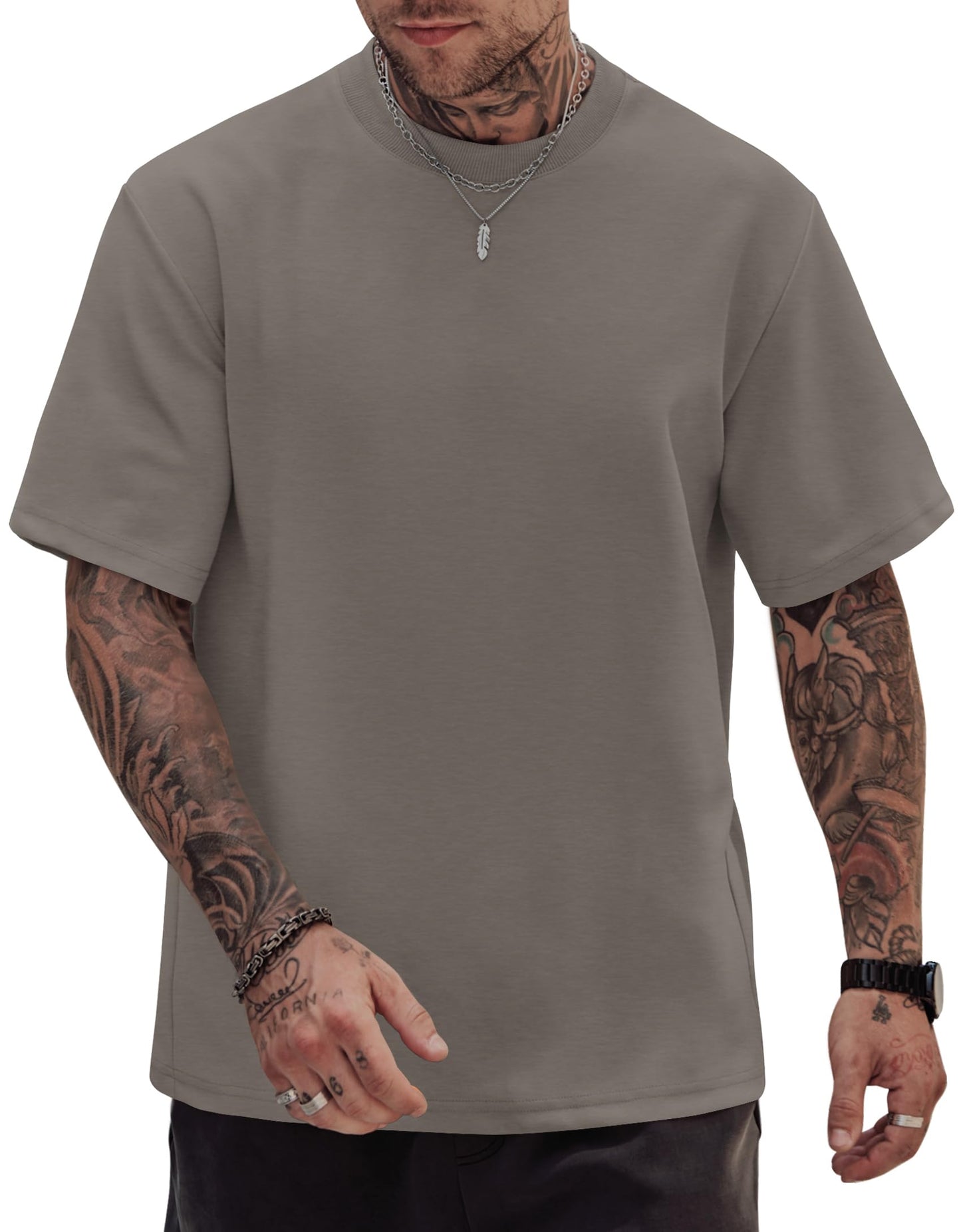 HOTHerberton Mens Oversized T-Shirts Heavyweight Cotton Stretch Fashion Thick Tee Tops (S-3XL)