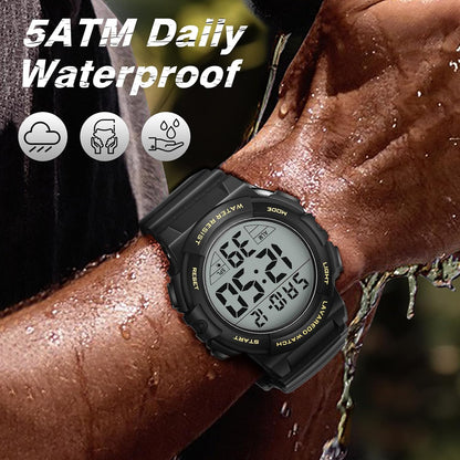 HOTMens Digital Watch, Sport Military Watches for Men Waterproof LED Screen Large Face Tactical Watch with Backlight Alarm Stopwatch Wrist Watch