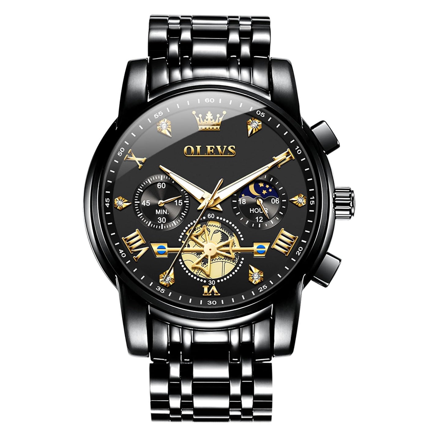 HOTOLEVS Men Watches Stainless Steel Chronograph Watch, Large Wrist Analog Quartz Watch, Fashion Waterproof Diamond Roman Numerals Dress Watches for Men, Gold/Black/White/Blue/Grey Dial