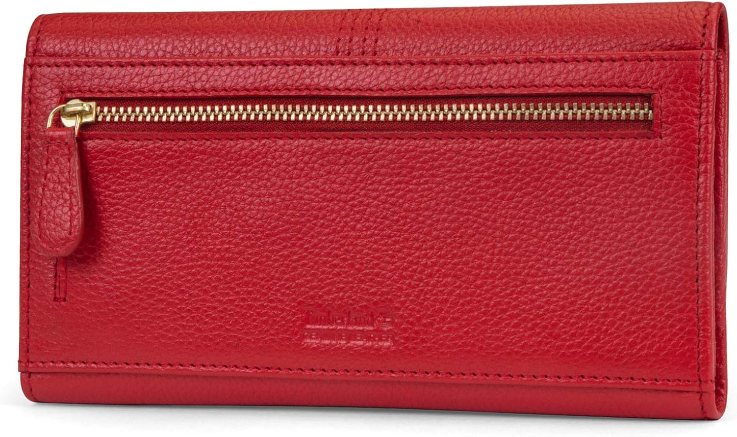 HOTTimberland Leather RFID Flap Wallet Clutch Organizer, Cherry (Pebble)
