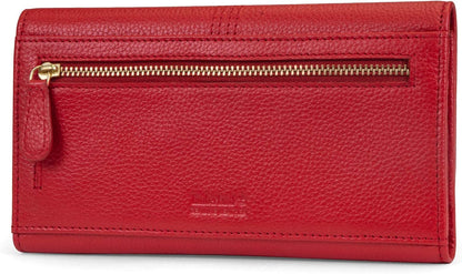 HOTTimberland Leather RFID Flap Wallet Clutch Organizer, Cherry (Pebble)