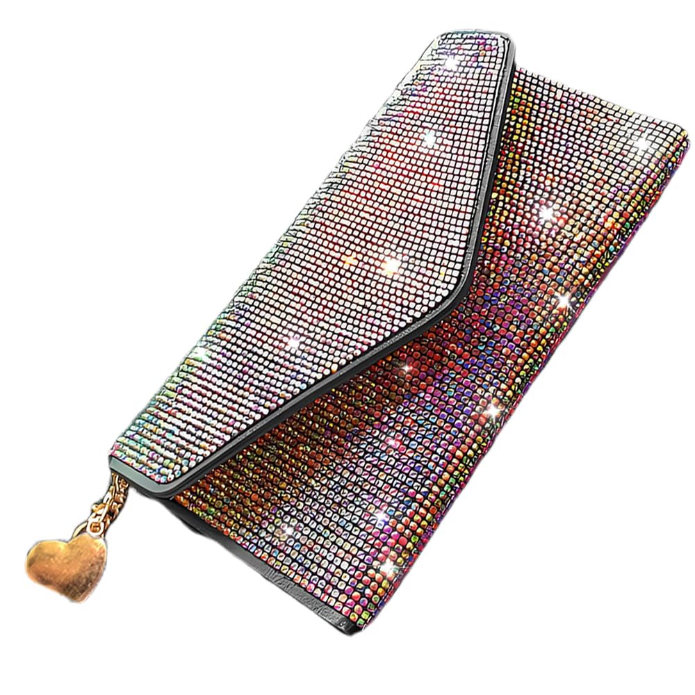 HOTBling Crystal Rhinestones Leather Pocket Card Case Wallet Organizer with Zipper Multifunctional Large Capacity Shining for Women Girls (White)