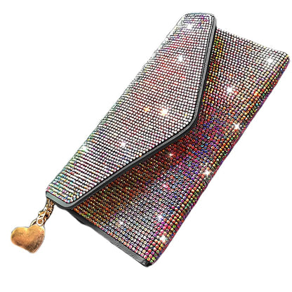 HOTBling Crystal Rhinestones Leather Pocket Card Case Wallet Organizer with Zipper Multifunctional Large Capacity Shining for Women Girls (White)