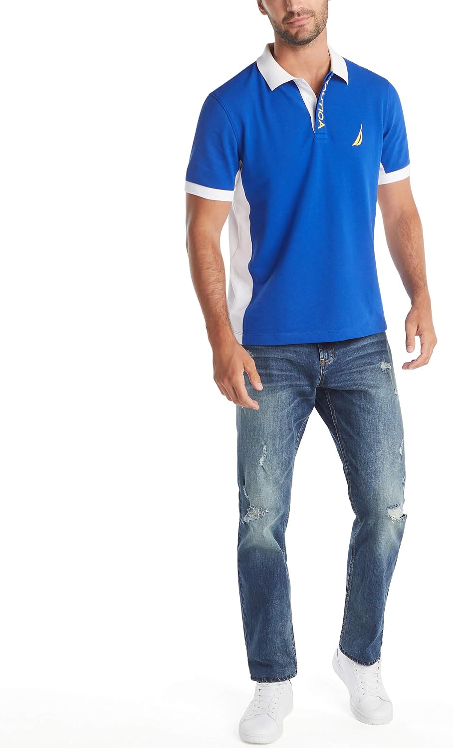 HOTNautica Men's Short Sleeve Color Block Performance Pique Polo Shirt
