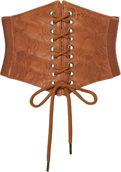 HOTScarlet Darkness Renaissance Corset Belt Lace-up Tied Waspie Wide Elastic Waist Belts for Women