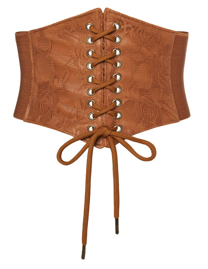 HOTScarlet Darkness Renaissance Corset Belt Lace-up Tied Waspie Wide Elastic Waist Belts for Women