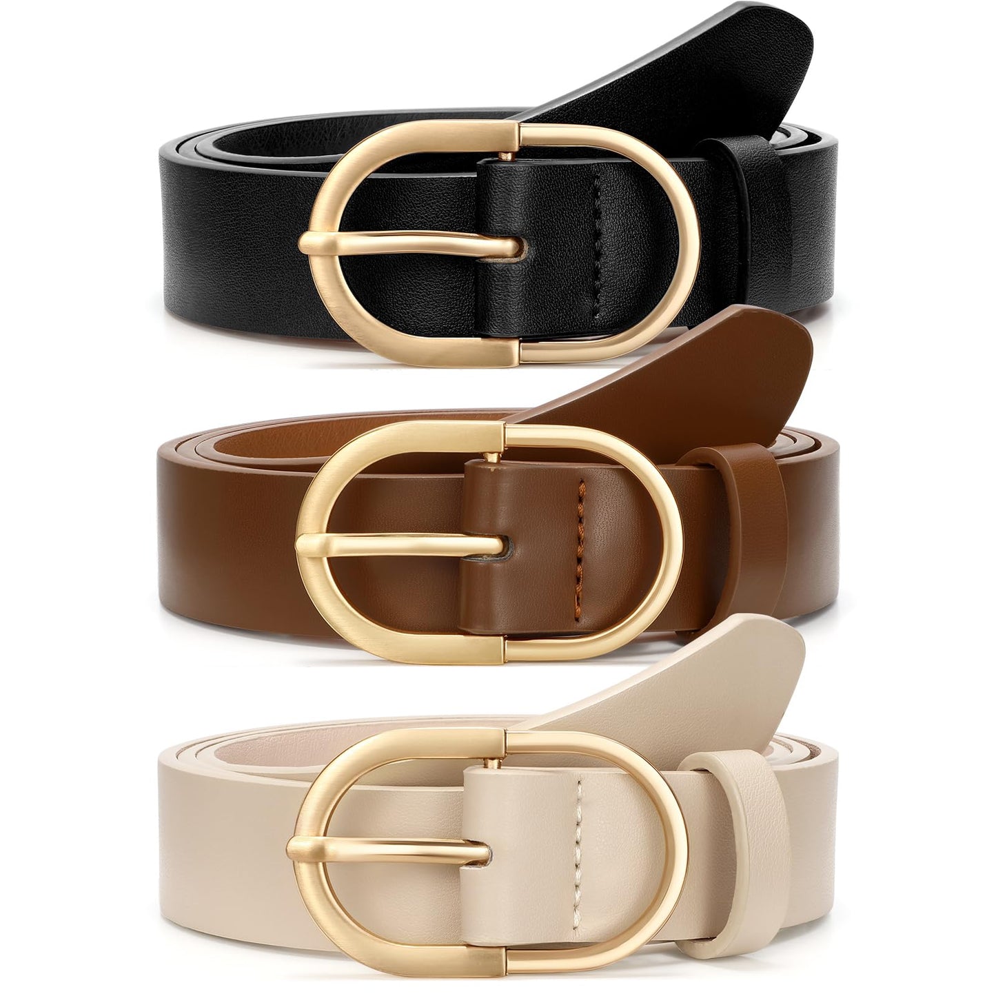 HOTVONMELLI 3 Pack Women's Belts for Jeans Pants Fashion Gold Buckle Ladies Dress Belt