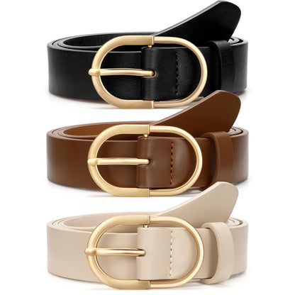 HOTVONMELLI 3 Pack Women's Belts for Jeans Pants Fashion Gold Buckle Ladies Dress Belt