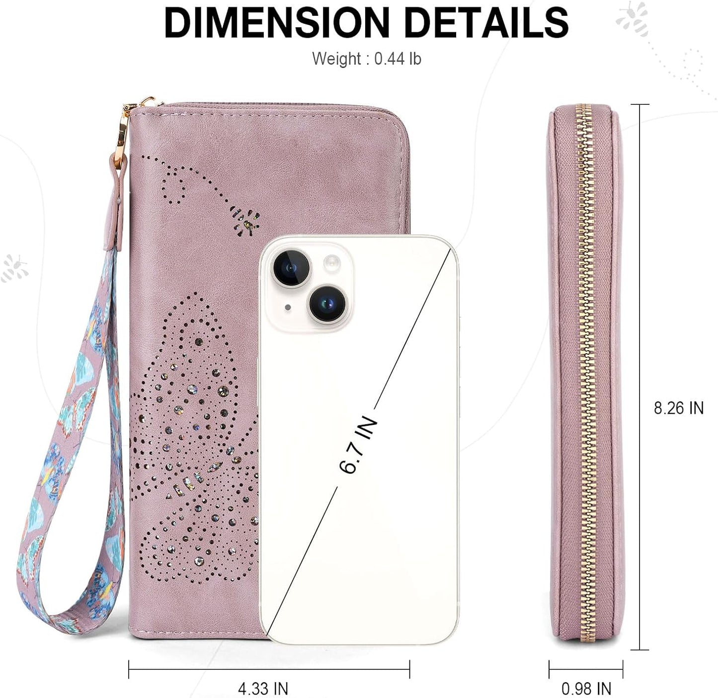 HOTKITEVIUN RFID Wallet Women, Large Capacity Butterfly Cell Phone Clutch Purses Ladies Wristlet Wallets for Women