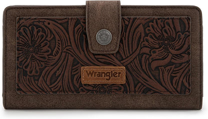 HOTMontana West X Wrangler Large Womens Wallet Western Tooling Flower Wallets, Card Cases & Money Organizers Bifold Card Cash Phone Wallet Ladies Female Travel Clutch Wallets with RFID Lining