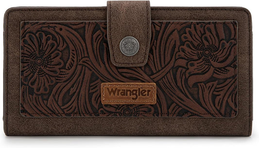 HOTMontana West X Wrangler Large Womens Wallet Western Tooling Flower Wallets, Card Cases & Money Organizers Bifold Card Cash Phone Wallet Ladies Female Travel Clutch Wallets with RFID Lining