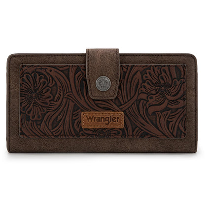 HOTMontana West X Wrangler Large Womens Wallet Western Tooling Flower Wallets, Card Cases & Money Organizers Bifold Card Cash Phone Wallet Ladies Female Travel Clutch Wallets with RFID Lining