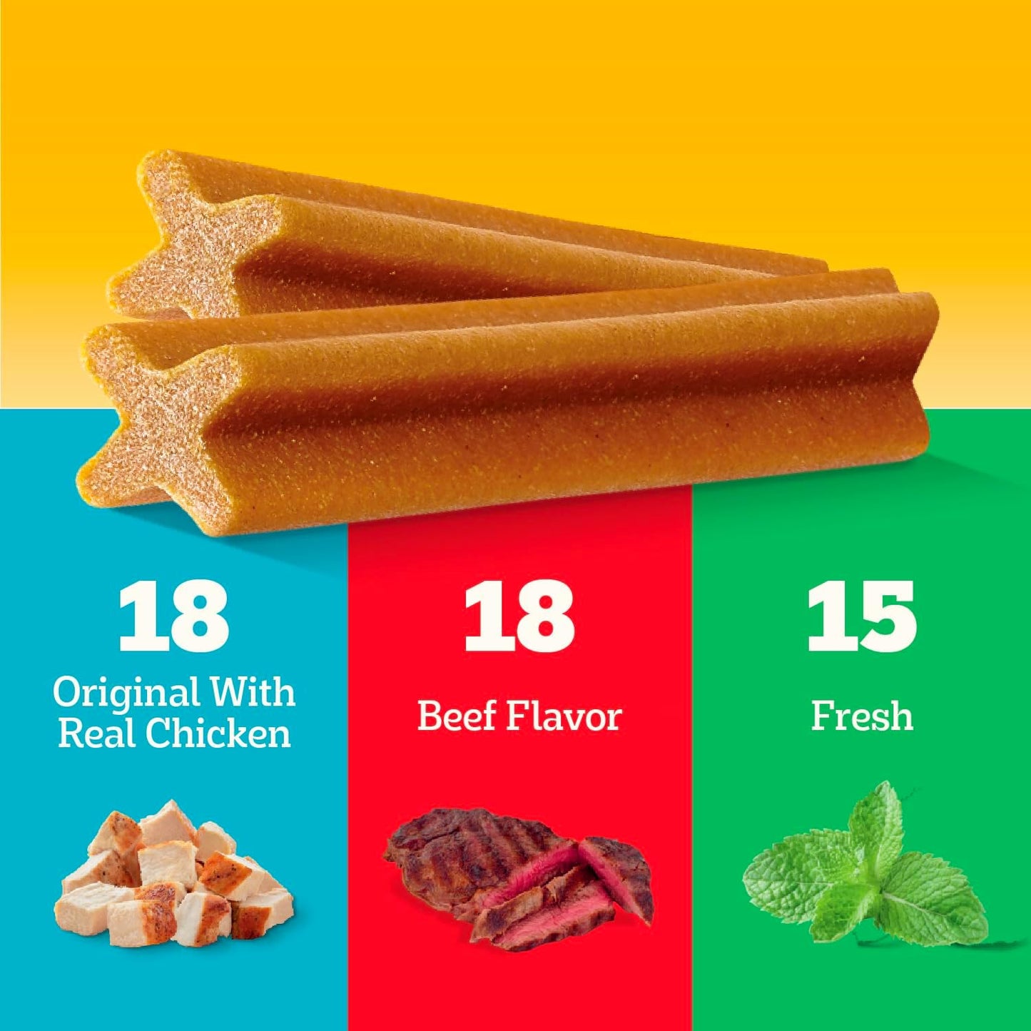 HOTPedigree Dentastix Large Breed Dog Dental Treats, Variety, 51 Count | Original, Beef & Fresh Flavors, triple action dental care, reduces tartar, cleans teeth, freshens breath, for dogs 40+ lbs