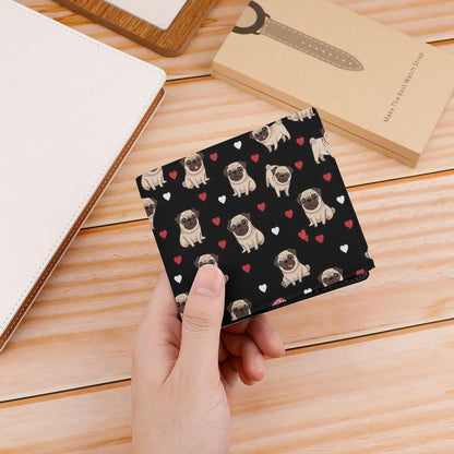 HOTWomen Wallets Small Bifold Pocket Wallet Puppy Dog Pugs Pug Lovers Card Holder Wallet Ladies Mini Short Purse