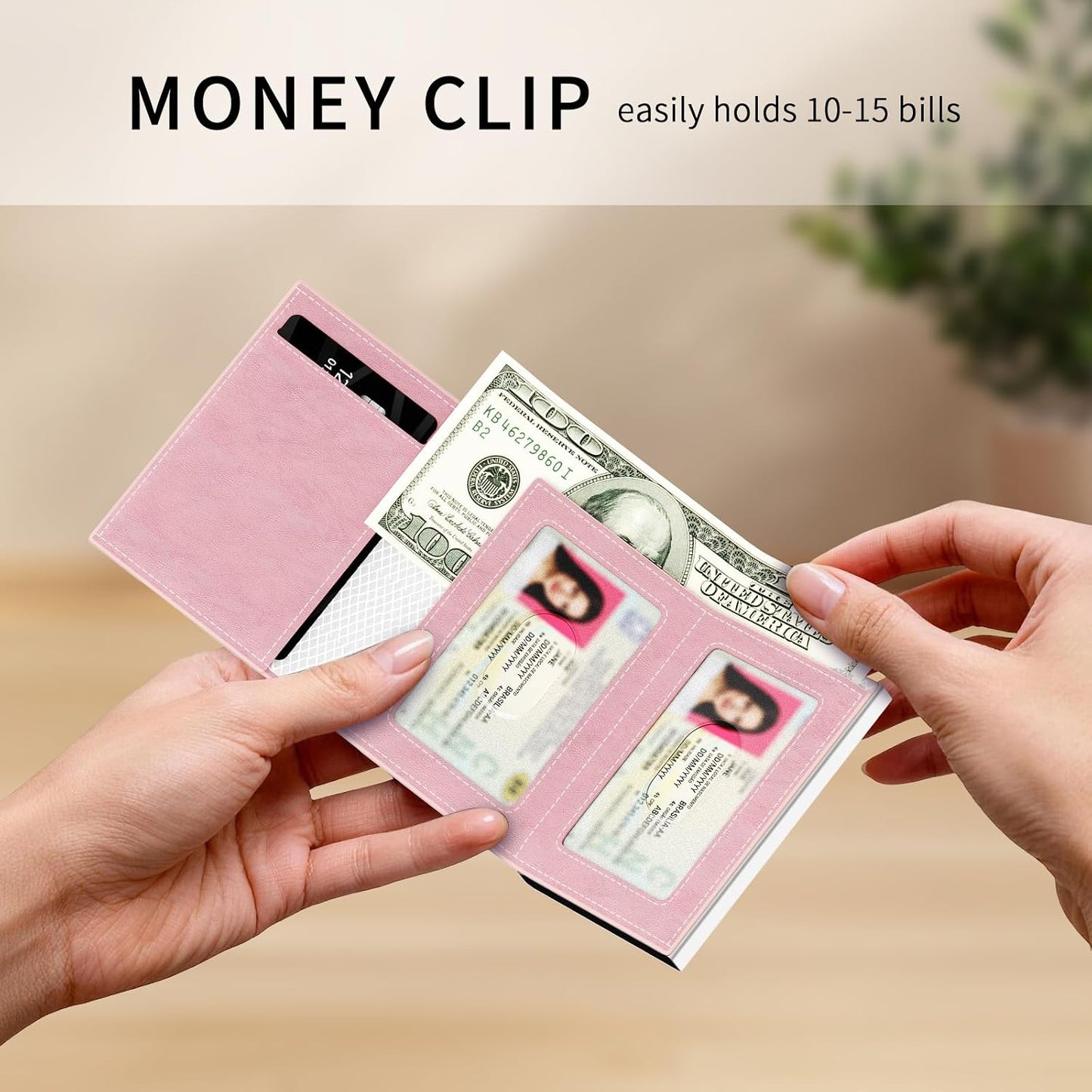 HOTRFID Wallet Women: Stylish Security Metal Wallet for 10-12 Cards & 2 ID Windows - Smart Pop-Up Credit Card Holder & Cash Slot in Compact Trifold Design,Gift for Her(Pink)