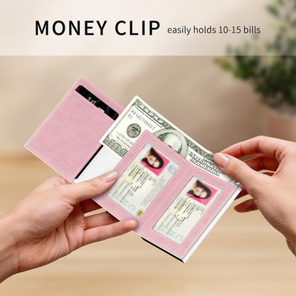 HOTRFID Wallet Women: Stylish Security Metal Wallet for 10-12 Cards & 2 ID Windows - Smart Pop-Up Credit Card Holder & Cash Slot in Compact Trifold Design,Gift for Her(Pink)