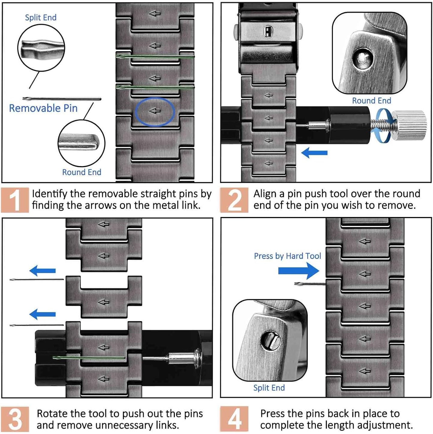 HOTWOCCI 22mm Heavy-duty Metal Watch Band for Men, 316L Stainless Steel, Double Locking Deployant Clasp (Space Grey)