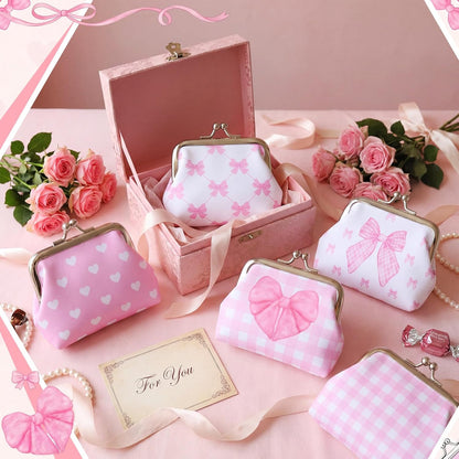 HOTRoowest 20 Pack Pink Bow Coin Purse Bulk Cute Clasp Kiss Lock Pouch Mini Wallet Party Favors for Girls Women Bachelorette Birthday Slumber Party Goodie Bag Stuffers Aesthetic Accessories