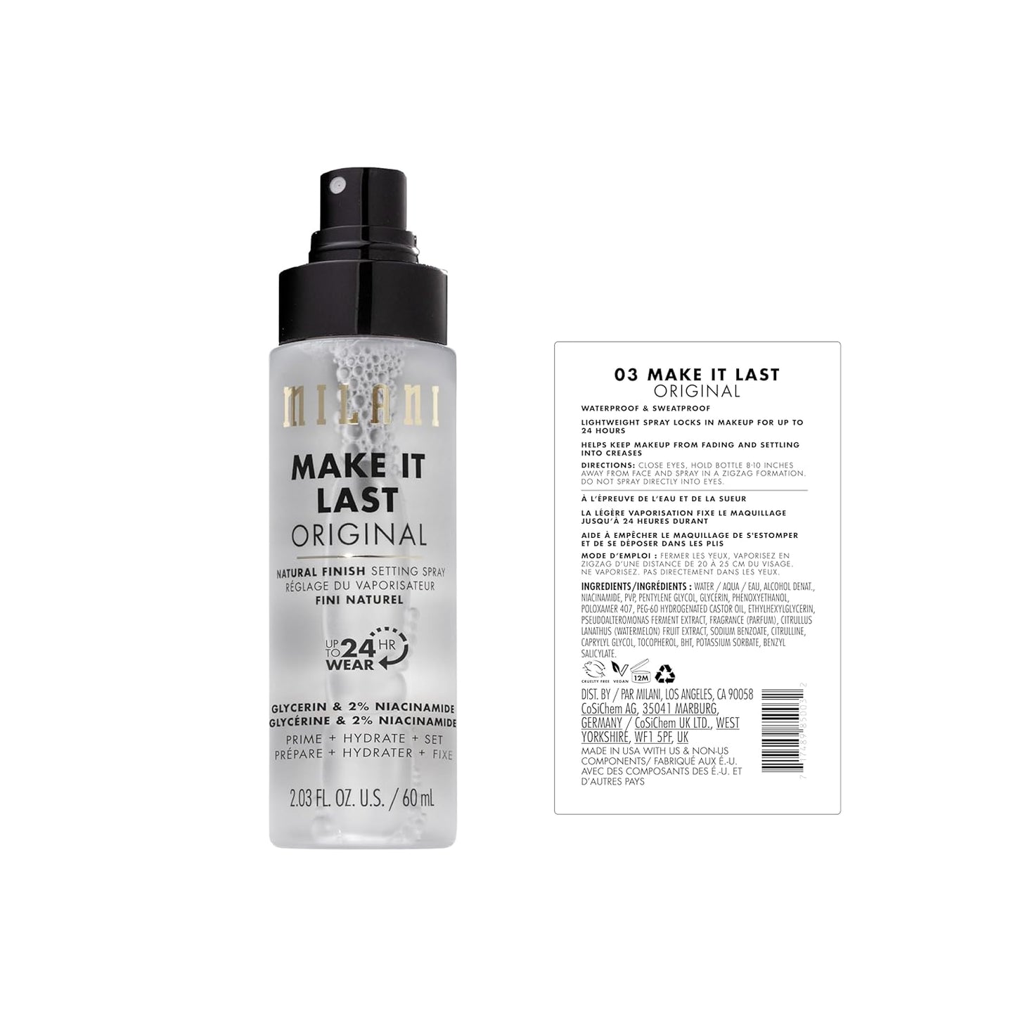 HOTMilani Setting Spray + Primer, Make It Last Original - Natural Finish with Niacinamide for Hydration, Setting Spray for Makeup and Face Primer, 3-in-1 Prime + Hydrate + Set, 2.03 Fl. Oz