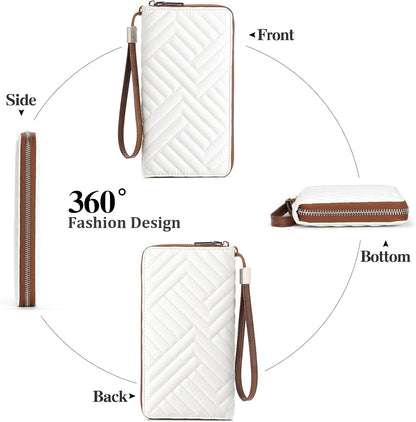 HOTGOIACII Womens Wallet RFID Blocking Leather Large Capacity Long Purse Card Clutch Wristlet