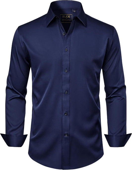 HOTJ.VER Men's Dress Shirts Solid Long Sleeve Stretch Wrinkle-Free Formal Shirt Business Casual Button Down Shirts