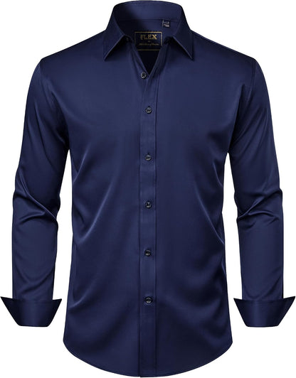 HOTJ.VER Men's Dress Shirts Solid Long Sleeve Stretch Wrinkle-Free Formal Shirt Business Casual Button Down Shirts