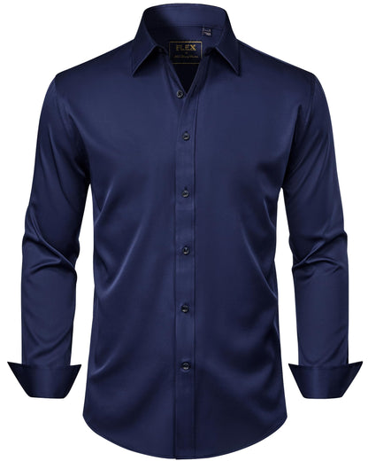 HOTJ.VER Men's Dress Shirts Solid Long Sleeve Stretch Wrinkle-Free Formal Shirt Business Casual Button Down Shirts