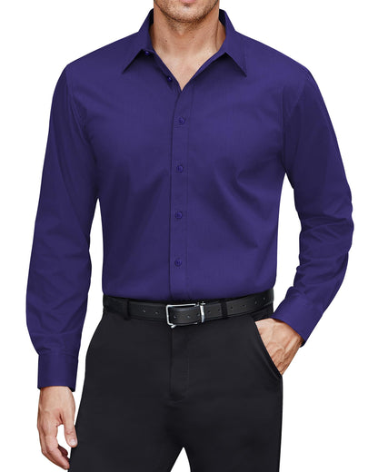 HOTJ.VER Men's Dress Shirts Stretch Stain Shield Long Sleeve Solid Formal Shirt Business Casual Button Down Shirts