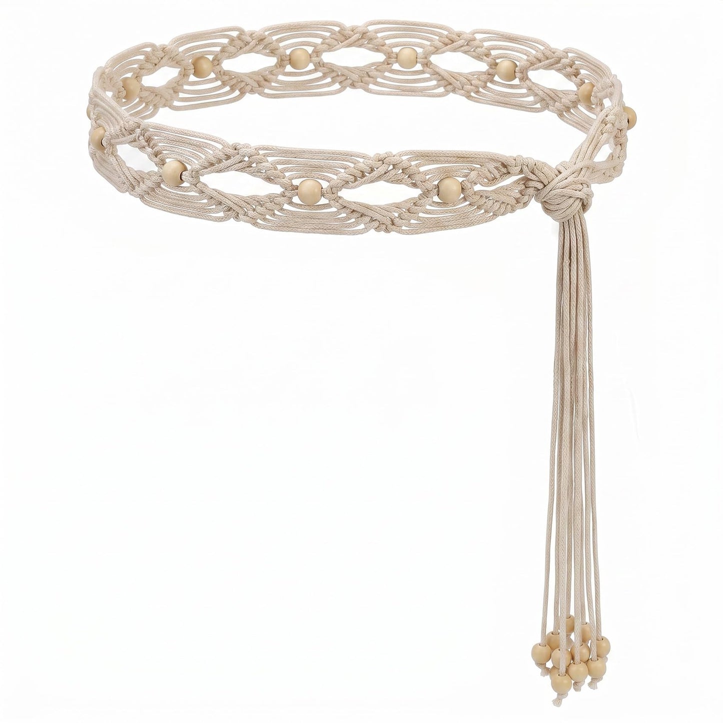 HOTWHIPPY Boho Braided Belt for Women Western Belt With Hand-Woven Wax Rope Country Tassel Belts for Dress, 2" Wide