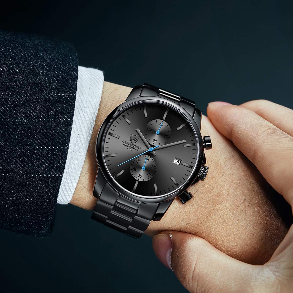 HOTGOLDEN HOUR Fashion Business Mens Watches with Stainless Steel Waterproof Chronograph Quartz Watch for Men, Auto Date