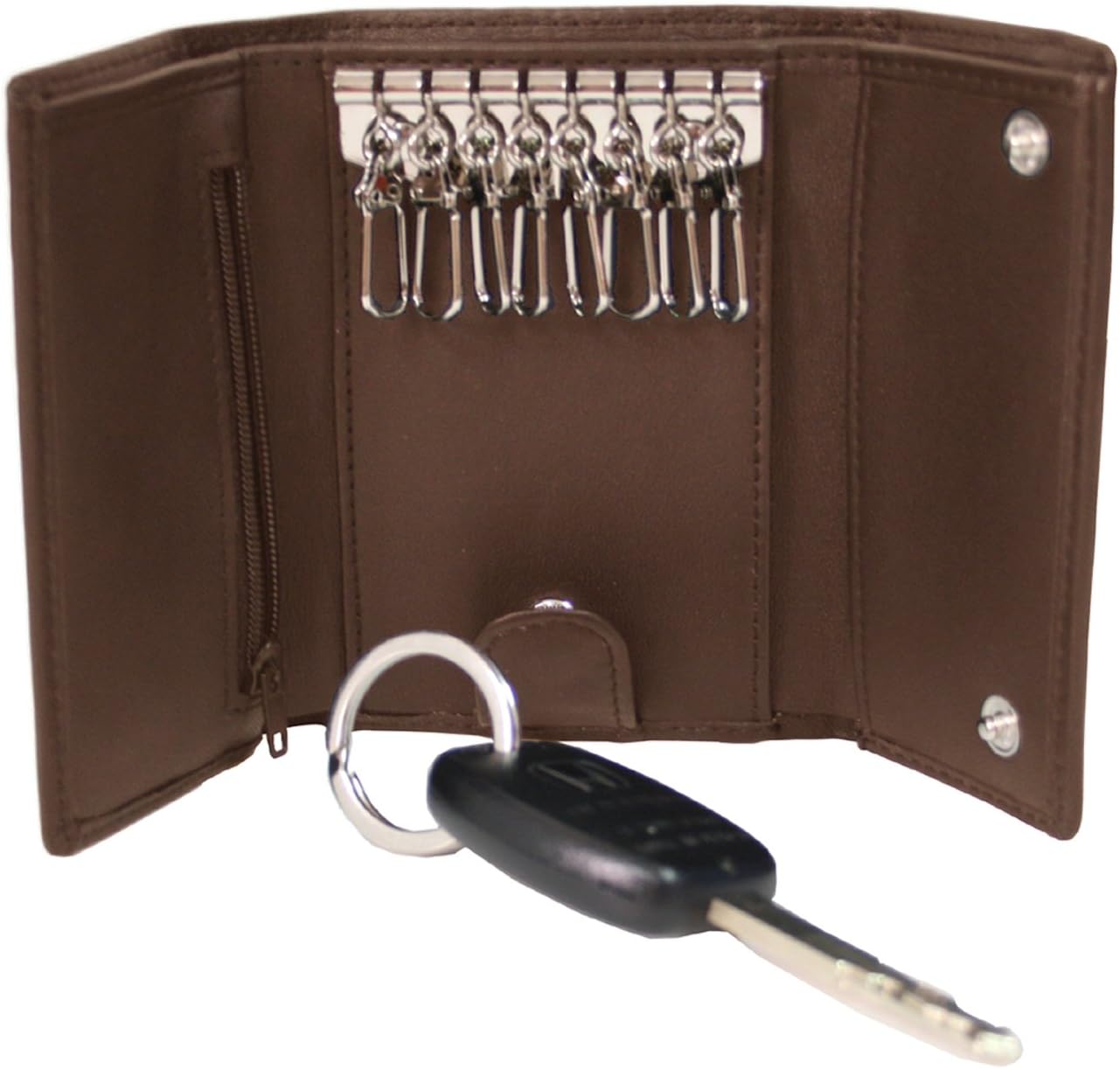 HOTRoyce Leather Trifold Key Case Organizer Wallet In Genuine Leather Tri-Fold Wallet, Tan