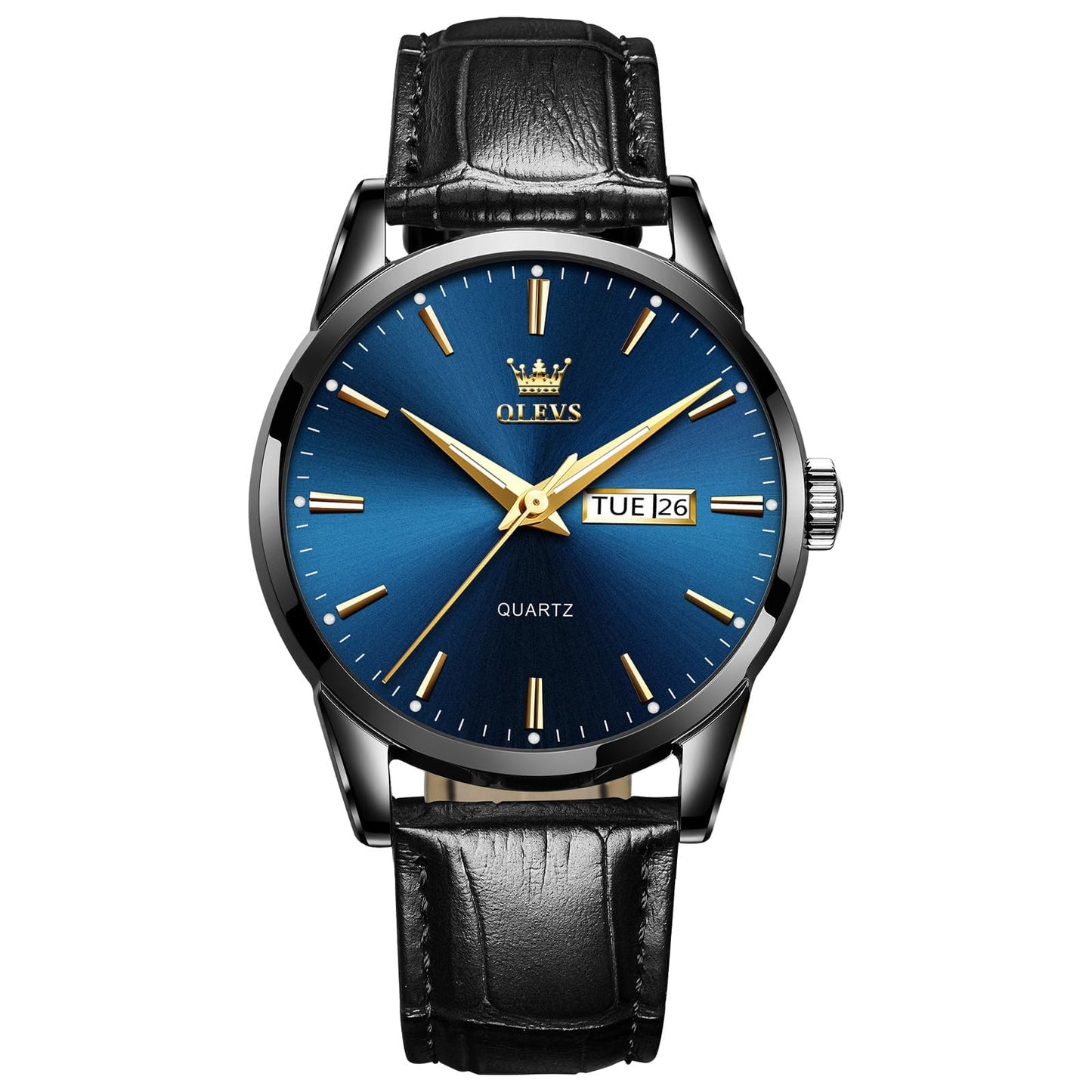 HOTQBAIZI Men's Casual Leather Watch, Easy to Read Three-Hand Analog Stainless Steel Watches for Men, Minimalist Day Date Waterproof Luminous Mens Quartz Wristwatch