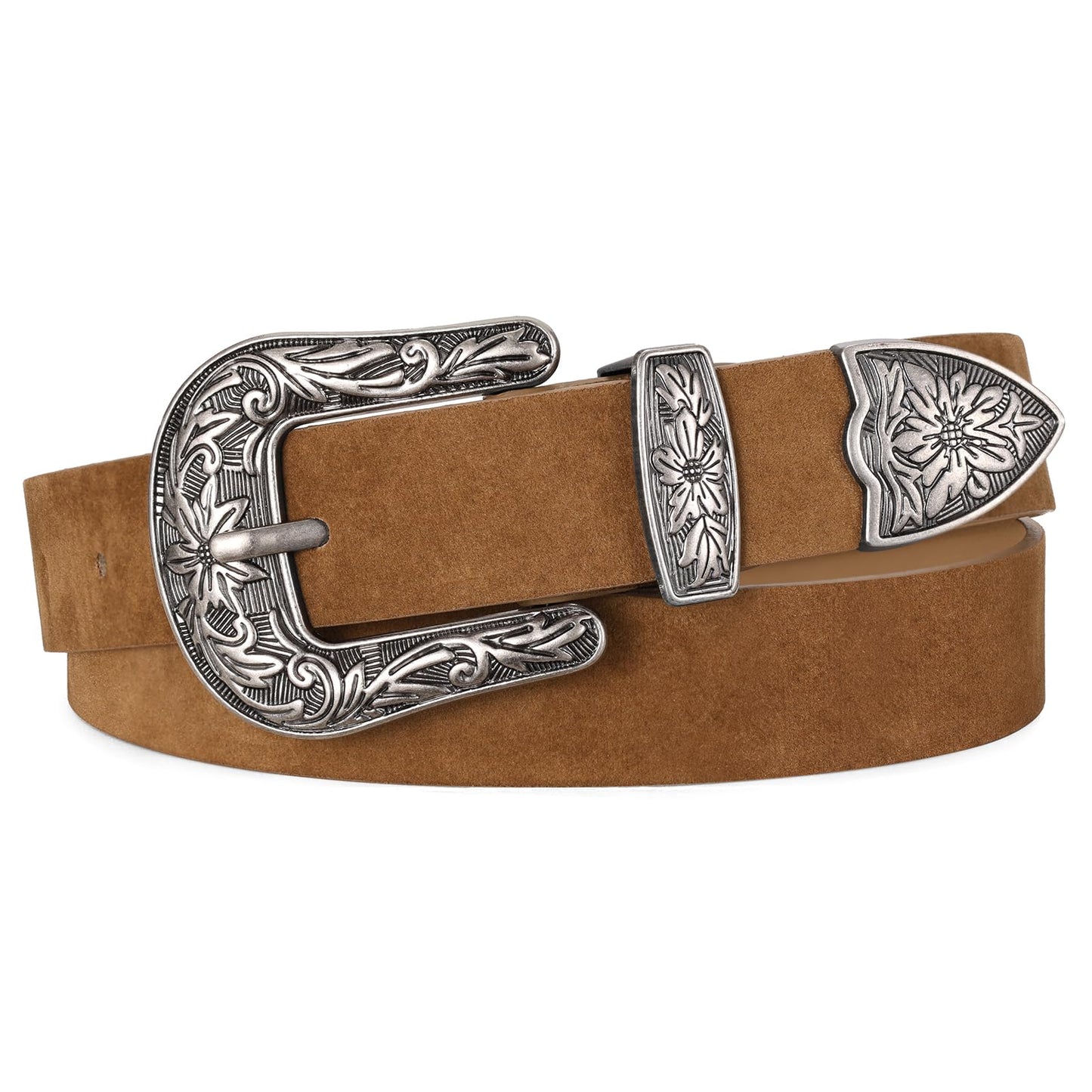 HOTJASGOOD Women Leather Belts Ladies Vintage Western Design Black Waist Belt for Pants Jeans Dresses