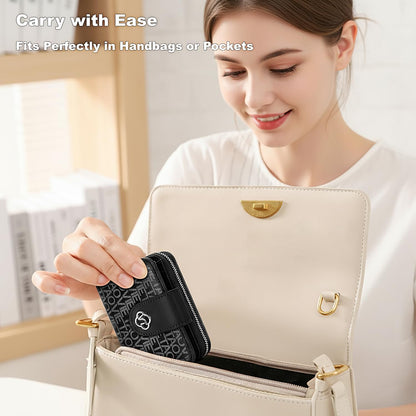 HOTCredit Card Wallets for Women, Leather Cardholder with Zipper Around, Small Rfid Ladies Wallet, Accordion Compact Bifold Purse for Travel, 19 Card Slots, ID Window, Cash Organizer - Black