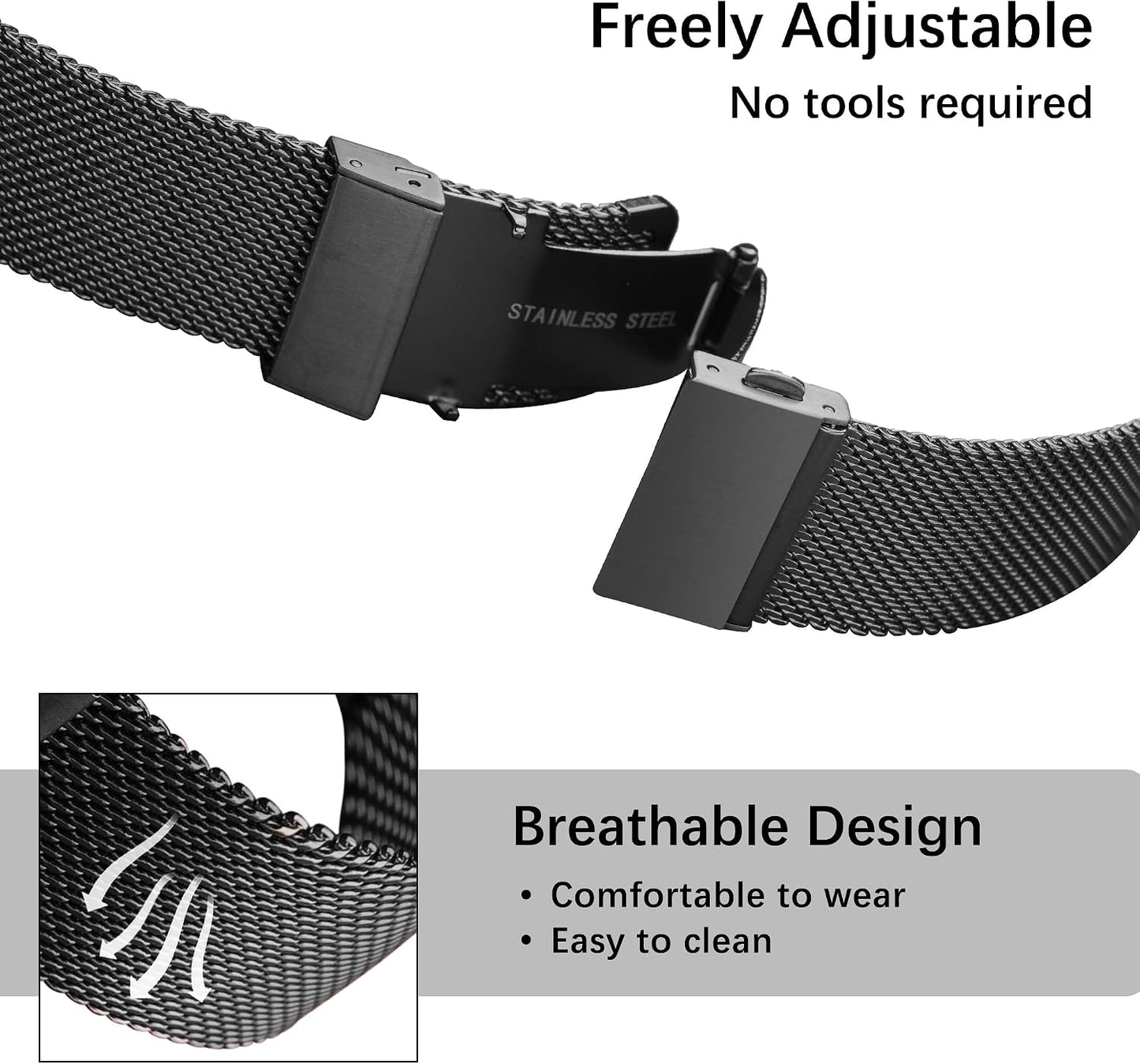HOTEACHE Stainless Steel Mesh Watch Band for Men Women, Quick Release Mesh Watch Straps 12mm 14mm 16mm 18mm 20mm 22mm