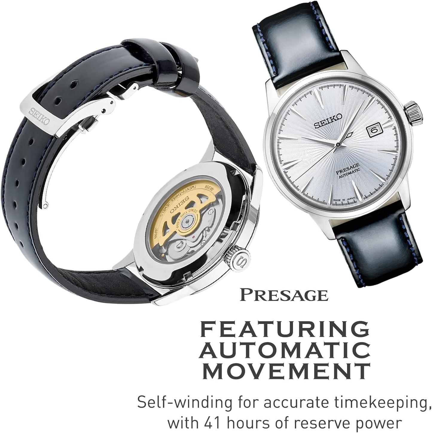 HOTSEIKO Presage Cocktail Time Automatic Watch for Men | Patterned & Gradated Dial, Golden Numerals and Date Calendar, 50m Water-Resistant, 41-Hour Power Reserve